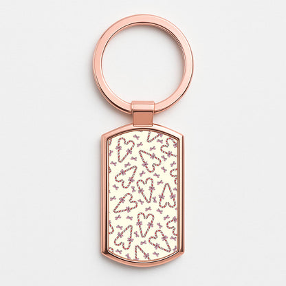 Candy Cane Love Heart Pattern Rose Gold Keyring