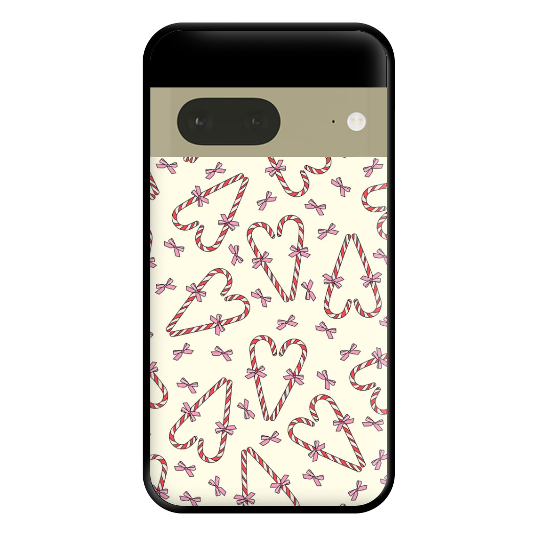 Candy Cane Love Heart Pattern Phone Case for Google Pixel 7a