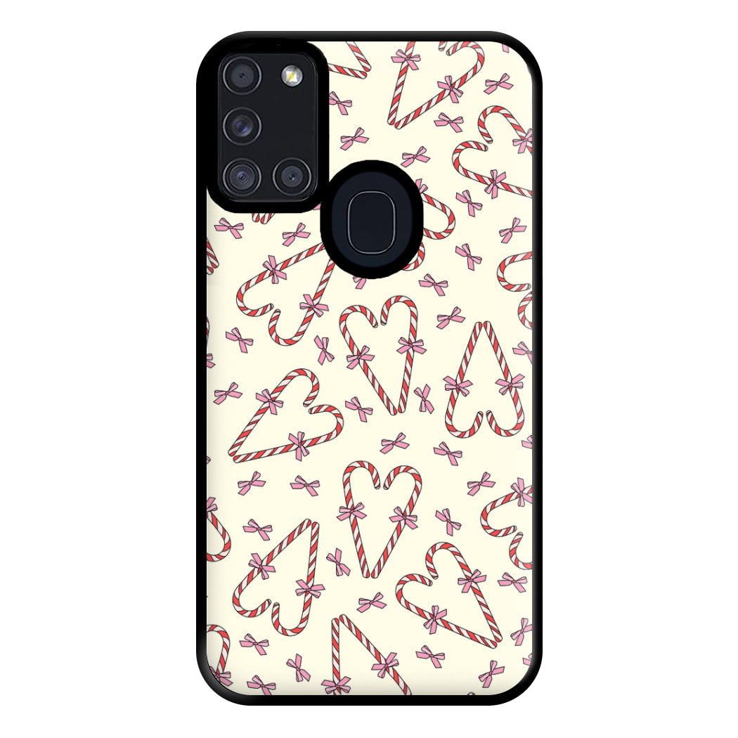 Candy Cane Love Heart Pattern Phone Case for Galaxy A21s