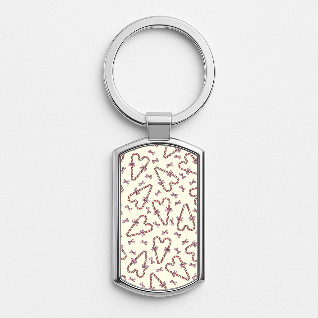 Candy Cane Love Heart Pattern Luxury Keyring