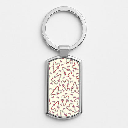Candy Cane Love Heart Pattern Silver Keyring