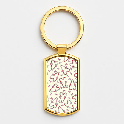 Candy Cane Love Heart Pattern Gold Keyring