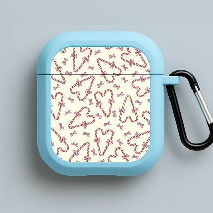 Candy Cane Love Heart Pattern Blue AirPods Case