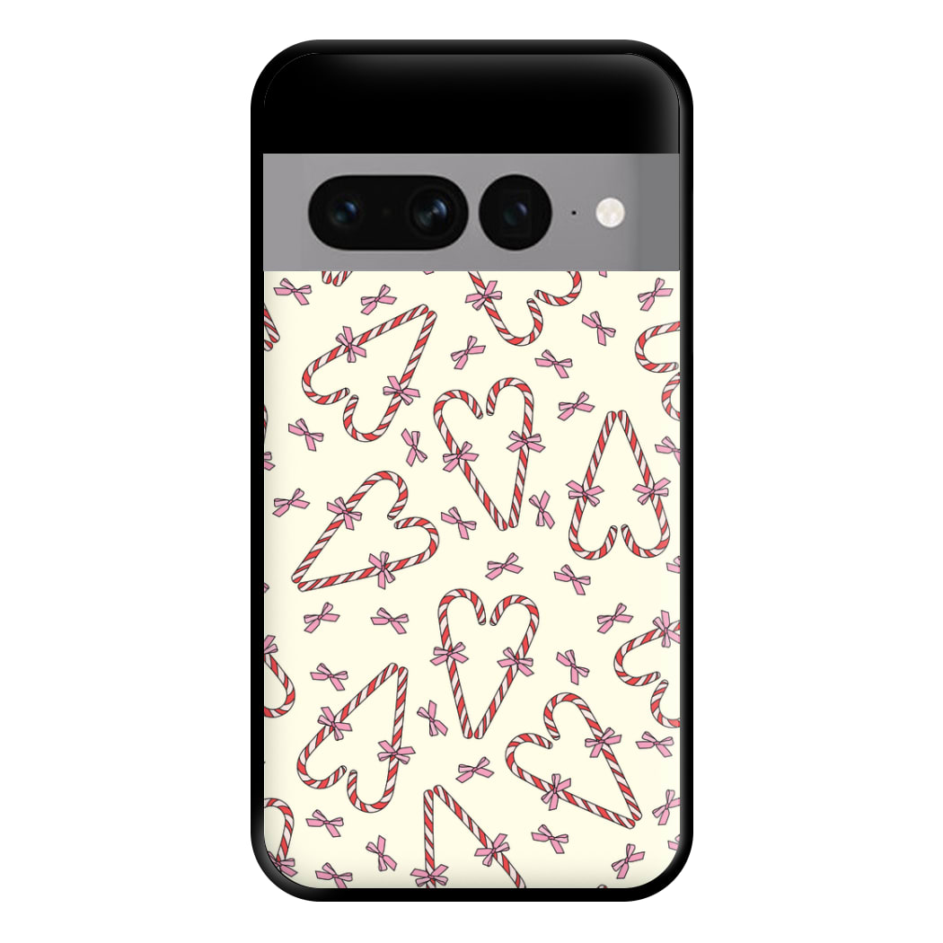 Candy Cane Love Heart Pattern Phone Case for Google Pixel 7 Pro