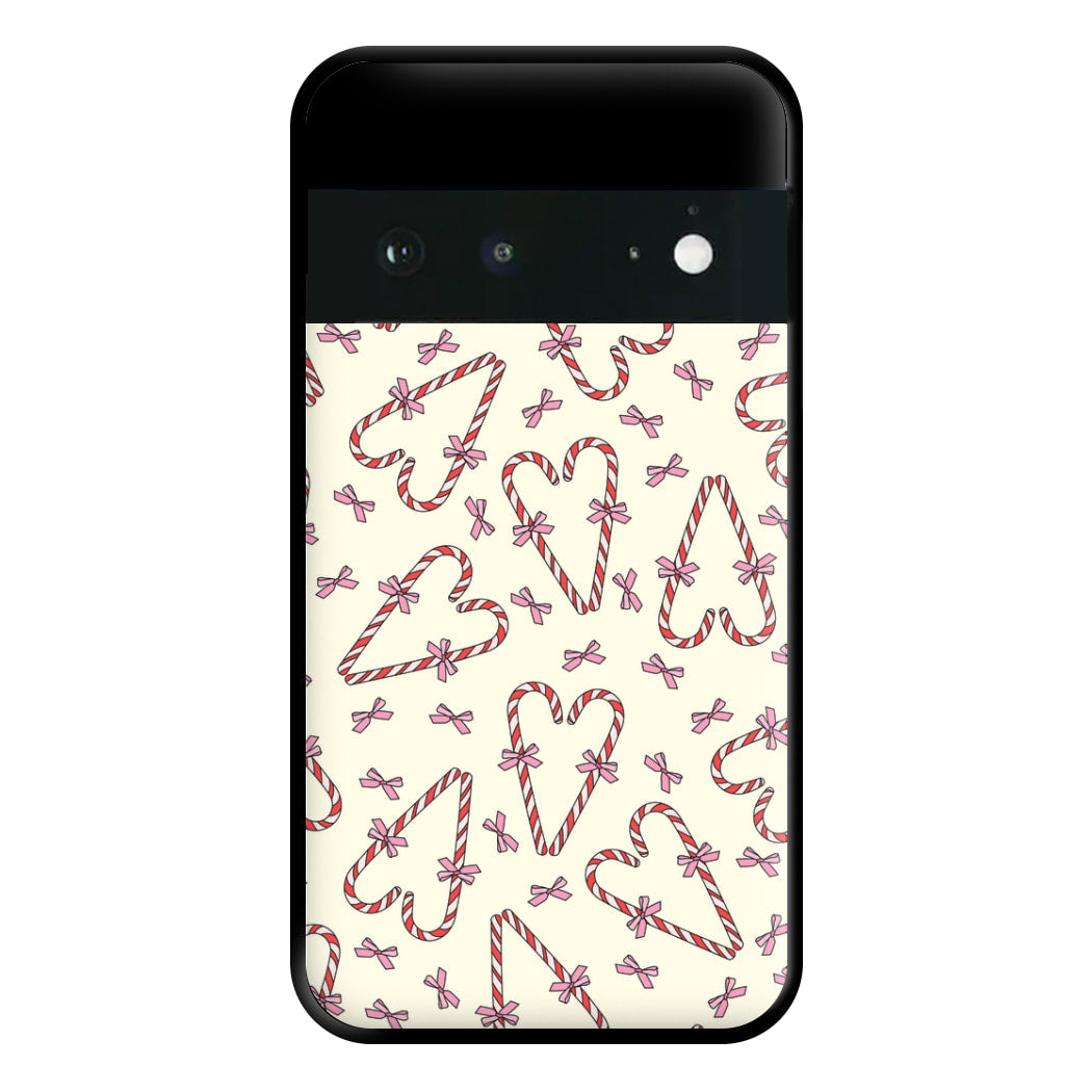 Candy Cane Love Heart Pattern Phone Case for Google Pixel 6a