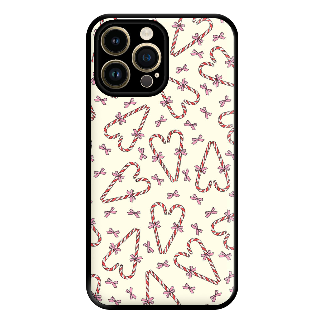 Candy Cane Love Heart Pattern Phone Case for iPhone 14 Pro Max