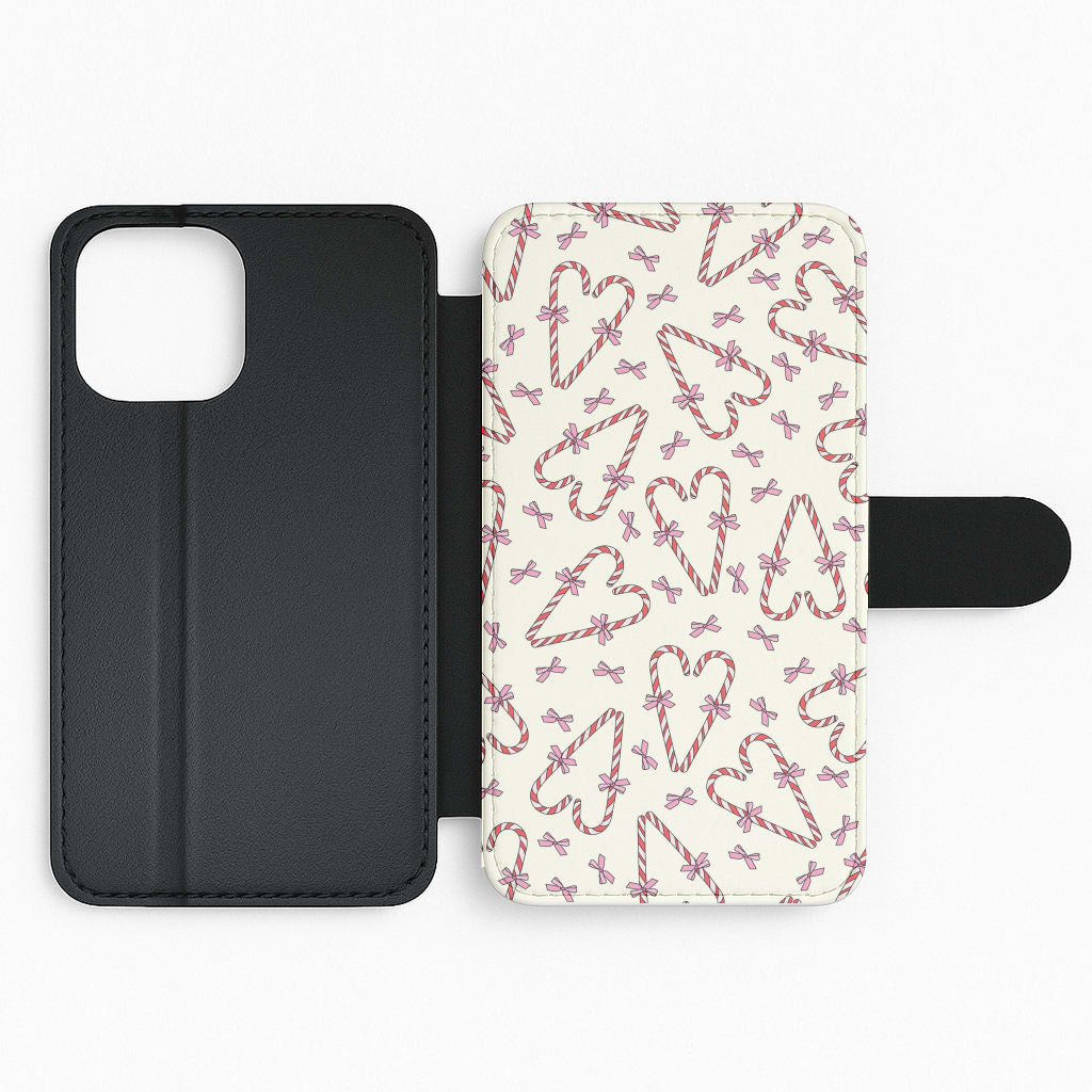 Candy Cane Love Heart Pattern Flip Phone Case