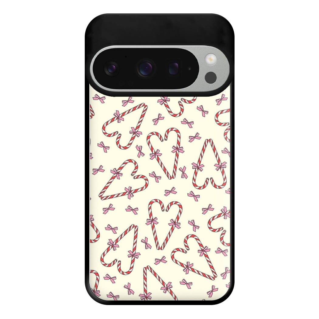 Candy Cane Love Heart Pattern Phone Case for Google Pixel 9 Pro XL