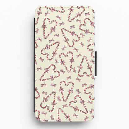 Candy Cane Love Heart Pattern Flip / Wallet Phone Case