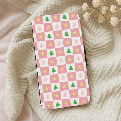 Pink And Green Tree Pattern Wallet Phone Case