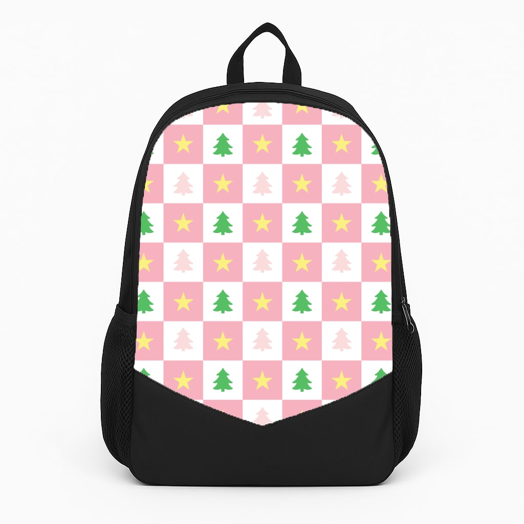 Pink And Green Tree Pattern Large Backpack