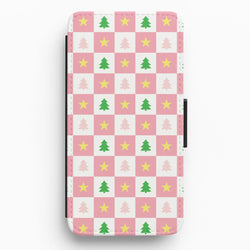 Pink And Green Tree Pattern Flip / Wallet Phone Case