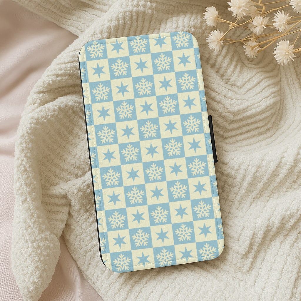 Snow And Star Pattern Wallet Phone Case