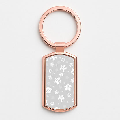 Grey Snowflake Pattern Rose Gold Keyring