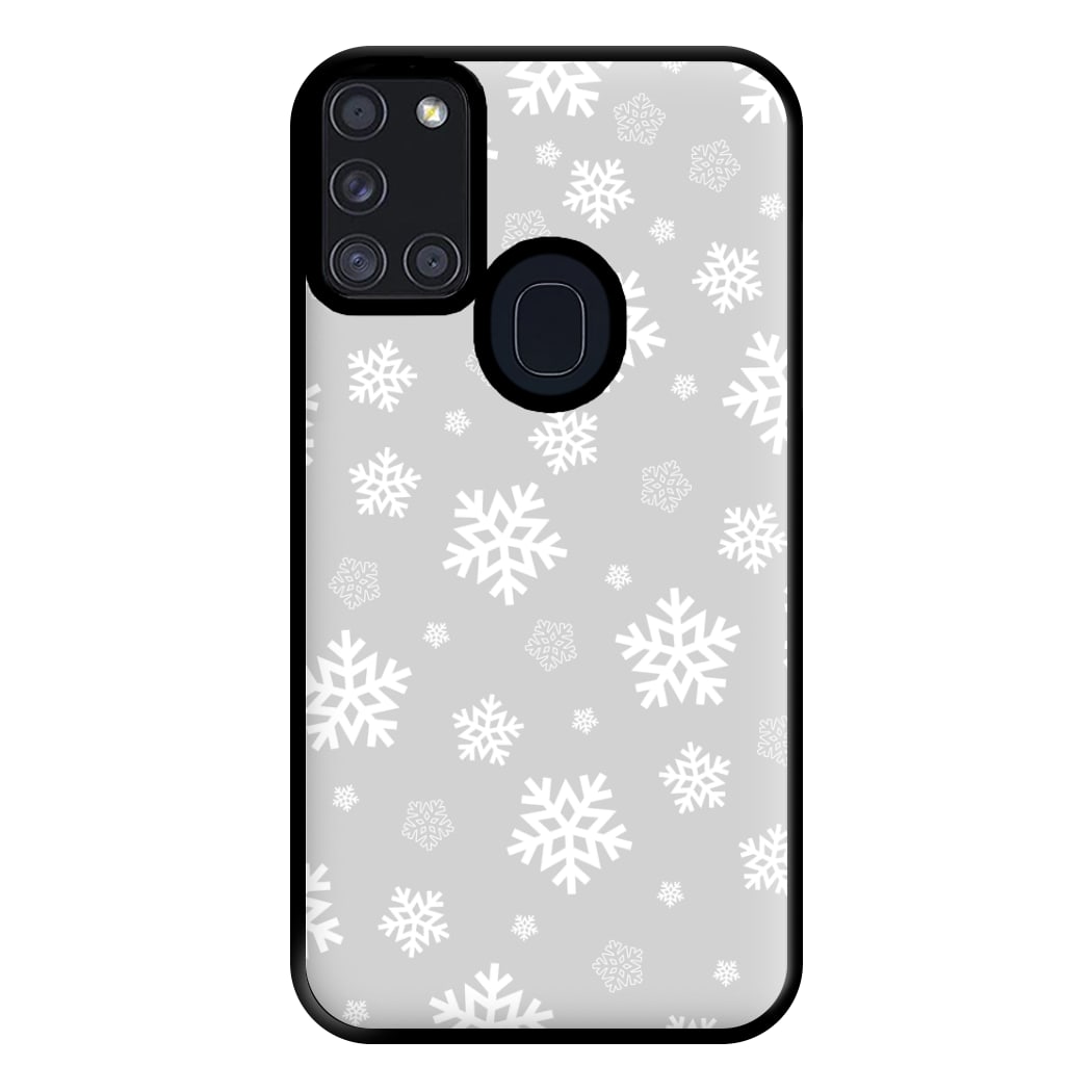 Grey Snowflake Pattern Phone Case for Galaxy A21s