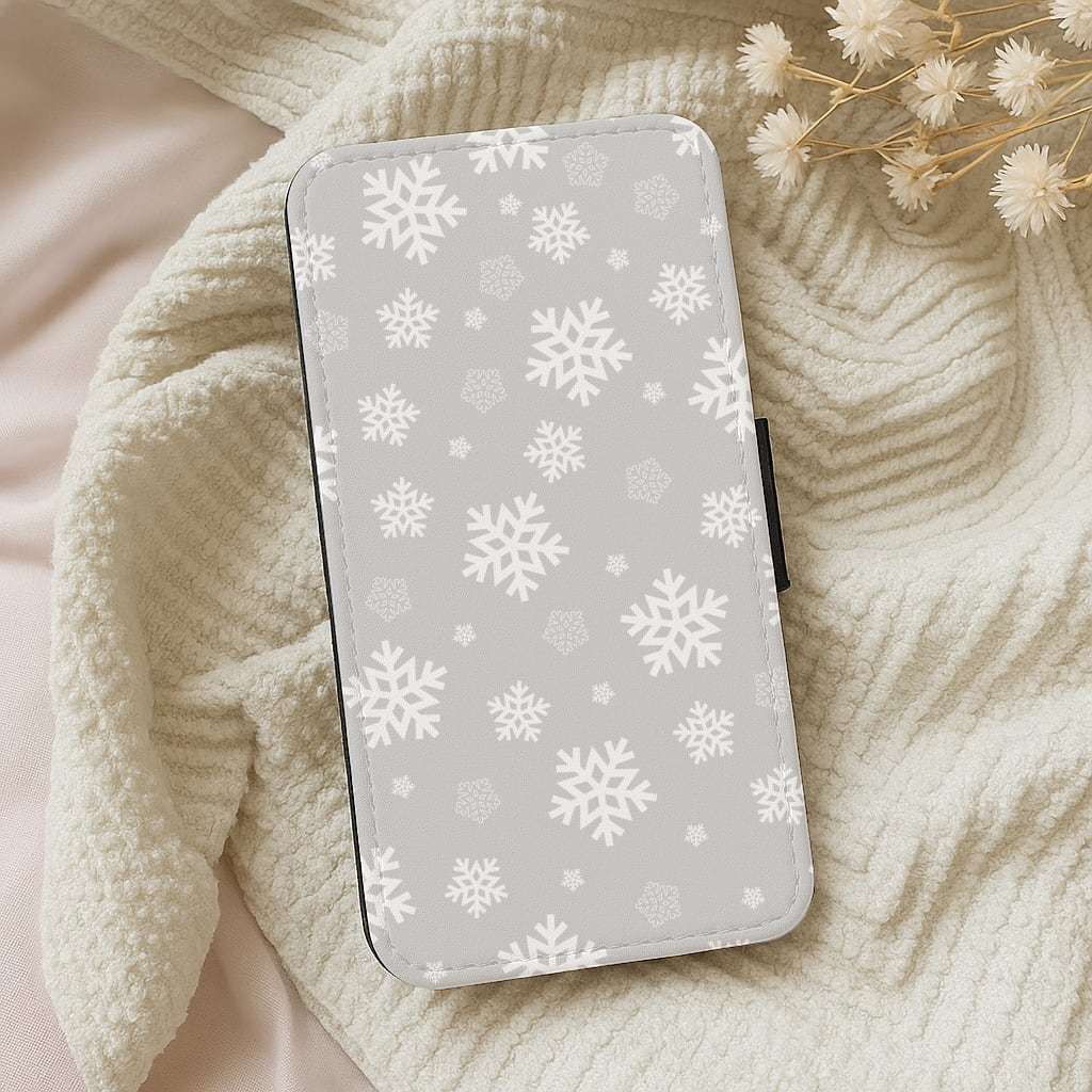 Grey Snowflake Pattern Wallet Phone Case
