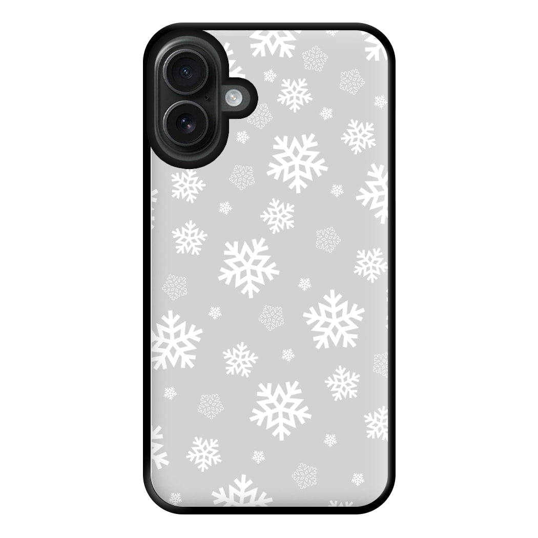 Grey Snowflake Pattern Phone Case for iPhone 16 Plus