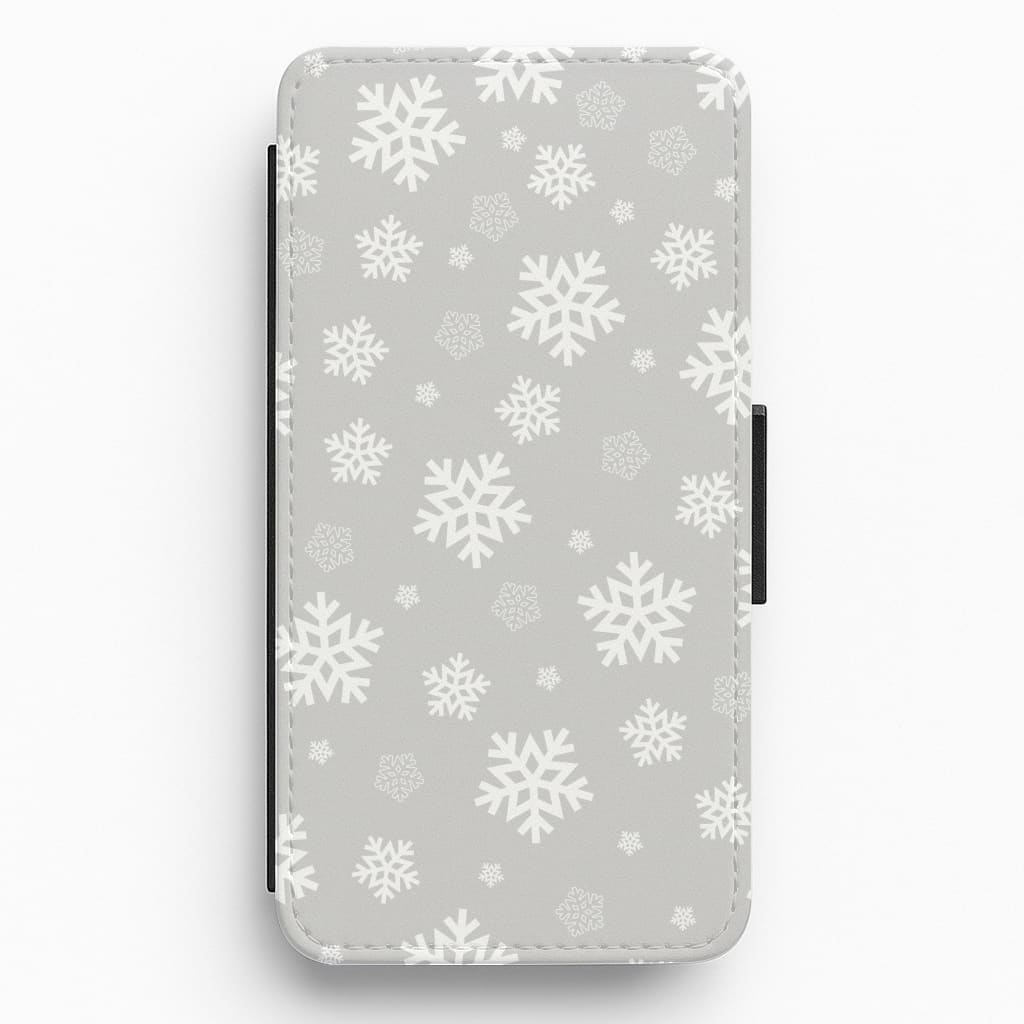 Grey Snowflake Pattern Flip / Wallet Phone Case