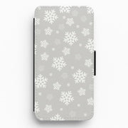 Grey Snowflake Pattern Flip / Wallet Phone Case 1
