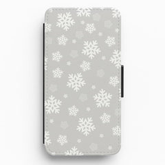 Grey Snowflake Pattern Flip / Wallet Phone Case