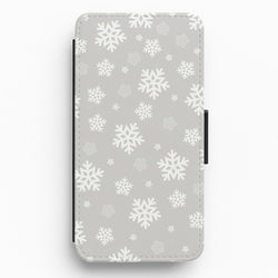 Grey Snowflake Pattern Flip / Wallet Phone Case