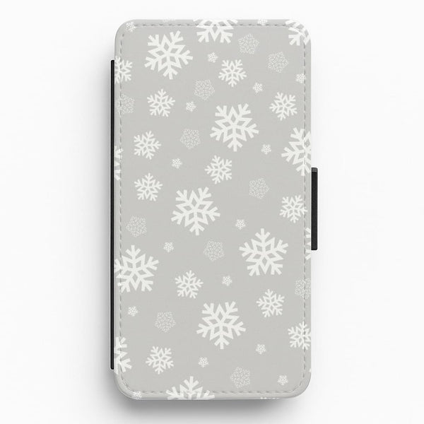 Grey Snowflake Pattern Flip / Wallet Phone Case