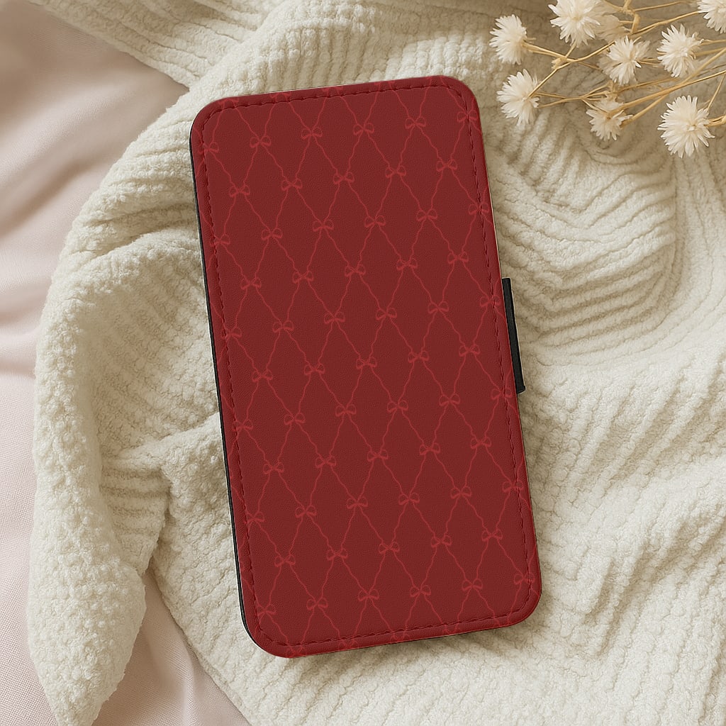 Red Bow Pattern Wallet Phone Case