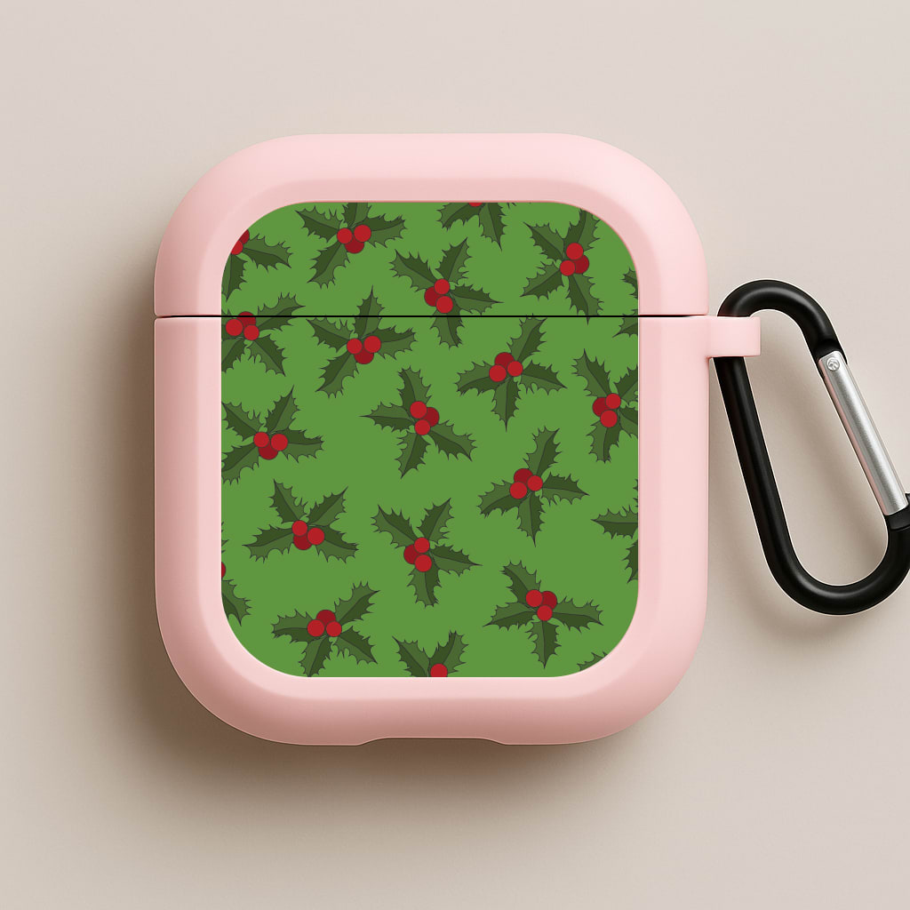 Holly Pattern Pink AirPods Case