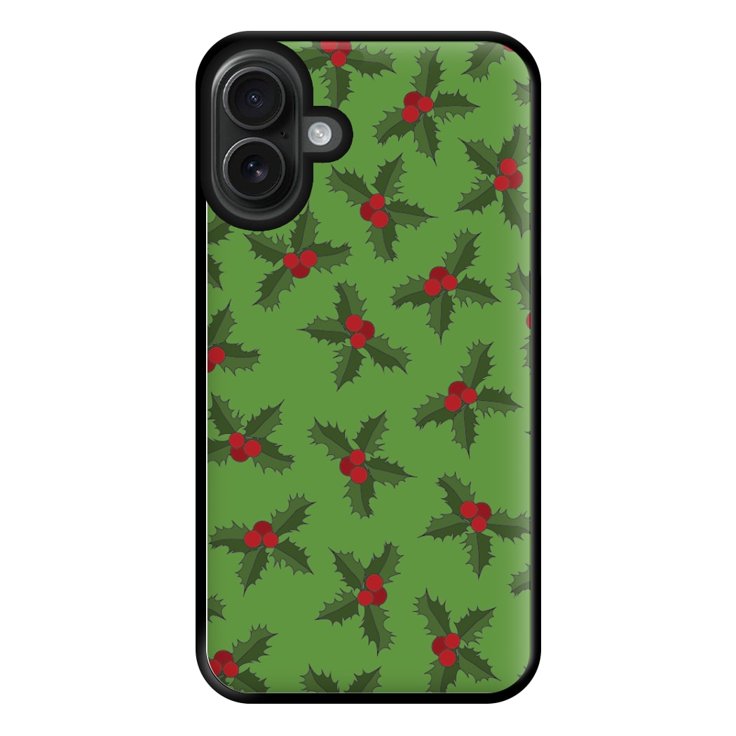 Holly Pattern Phone Case for iPhone 16 Plus