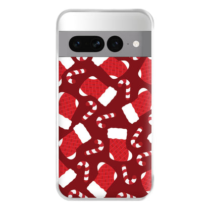 Red Stocking Pattern Phone Case for Google Pixel 7 Pro