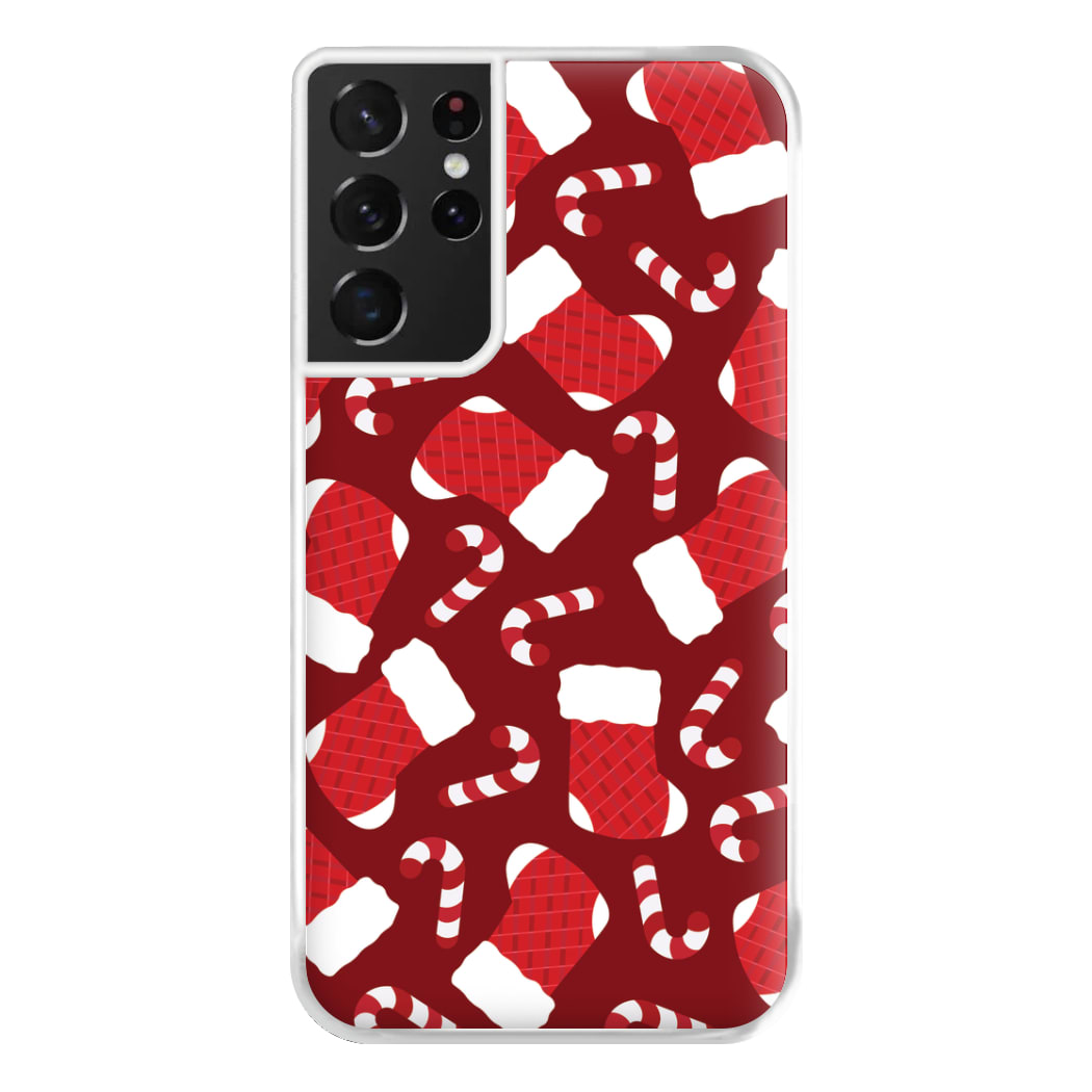 Red Stocking Pattern Phone Case for Galaxy S21 Ultra