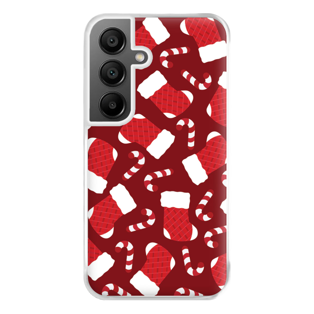 Red Stocking Pattern Phone Case for Galaxy A55