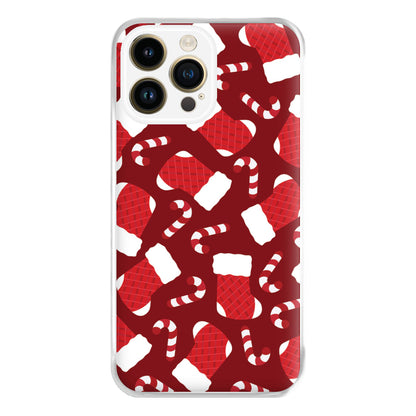 Red Stocking Pattern Phone Case for iPhone 14 Pro Max