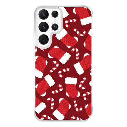 Red Stocking Pattern Phone Case for Galaxy S22 Ultra