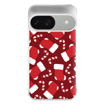 Red Stocking Pattern Phone Case for Google Pixel 9 / 9 Pro