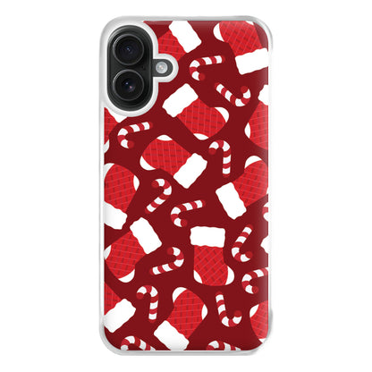 Red Stocking Pattern Phone Case for iPhone 16 Plus