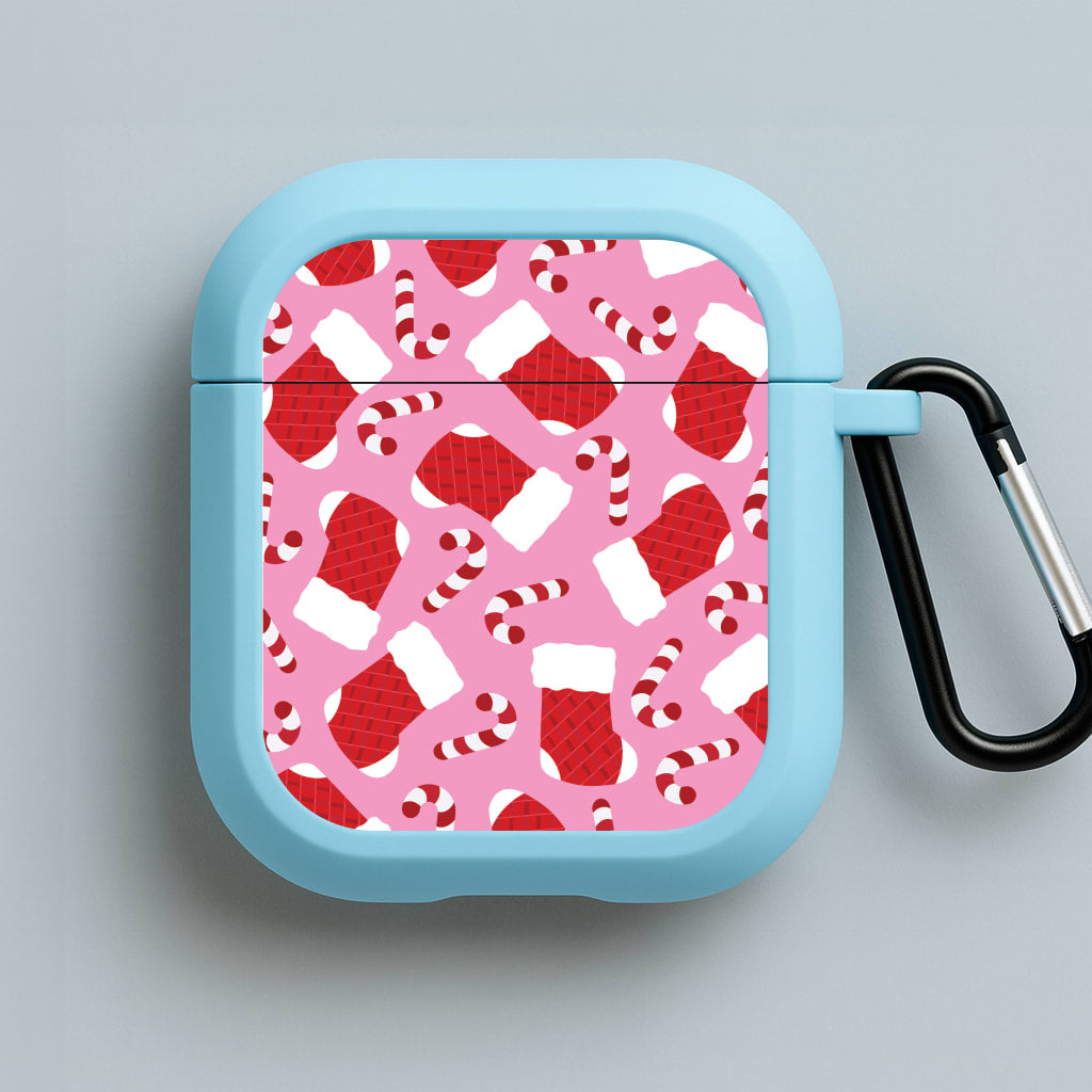 Pink Stocking Pattern Blue AirPods Case