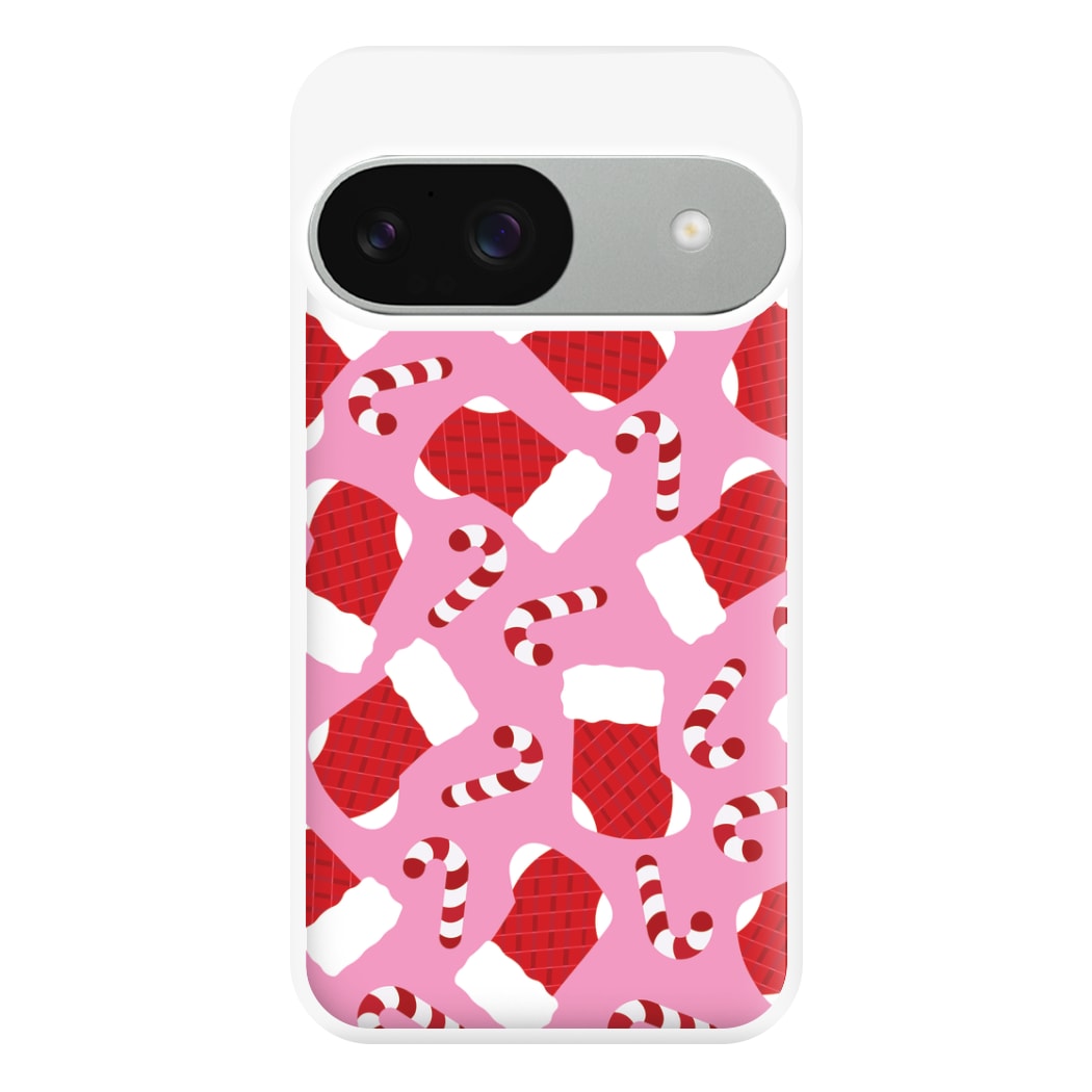 Pink Stocking Pattern Phone Case for Google Pixel 9 / 9 Pro