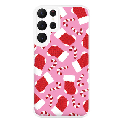 Pink Stocking Pattern Phone Case for Galaxy S22 Ultra