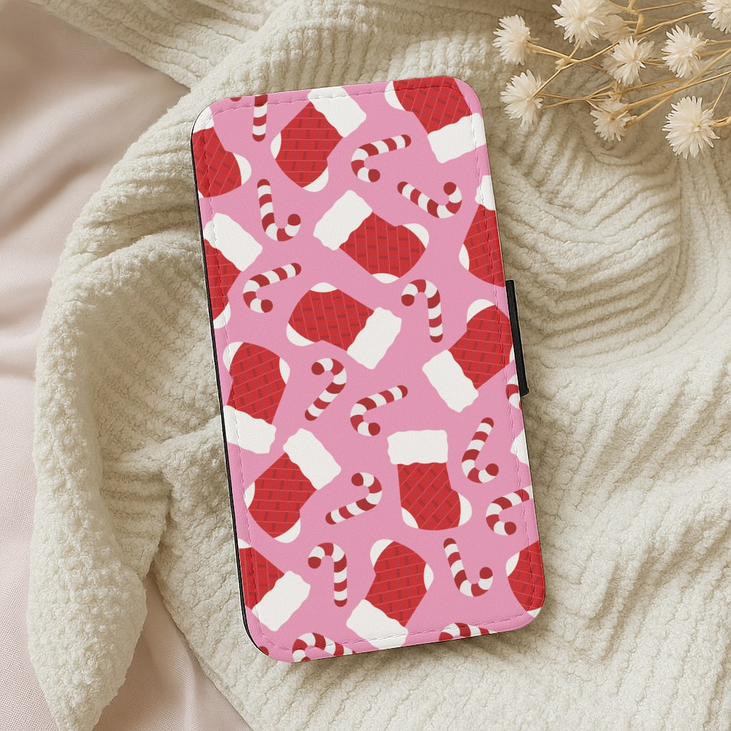 Pink Stocking Pattern Wallet Phone Case