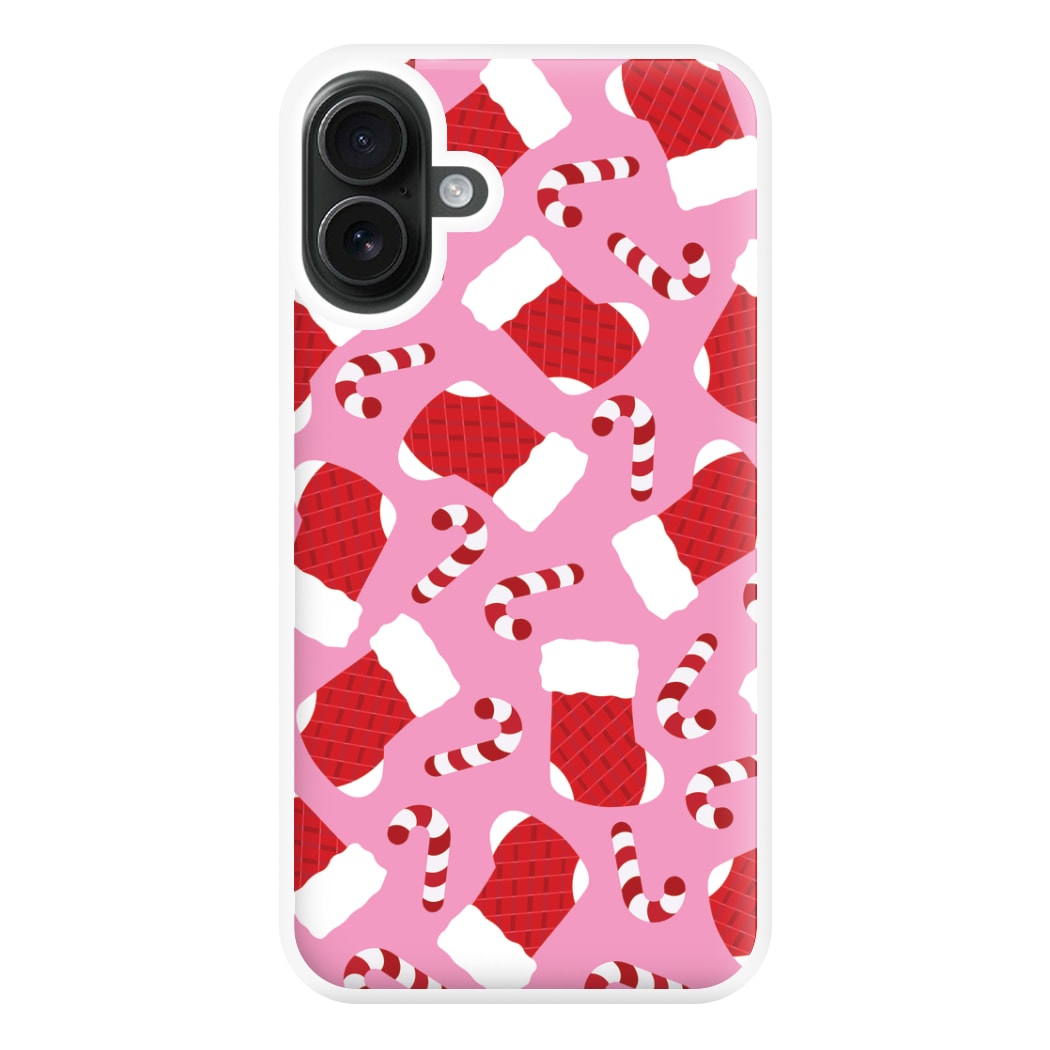 Pink Stocking Pattern Phone Case for iPhone 16 Plus