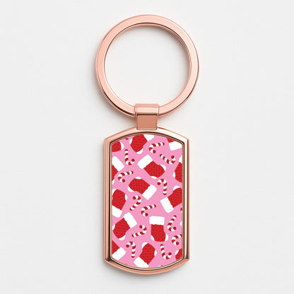 Pink Stocking Pattern Rose Gold Keyring