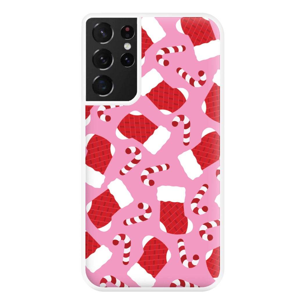 Pink Stocking Pattern Phone Case for Galaxy S21 Ultra