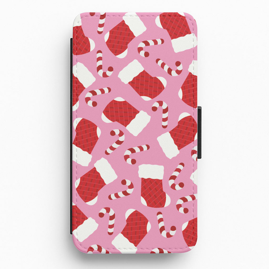 Pink Stocking Pattern Flip / Wallet Phone Case