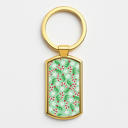 Snow Green Pattern Gold Keyring