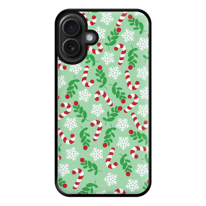 Snow Green Pattern Phone Case for iPhone 16 Plus