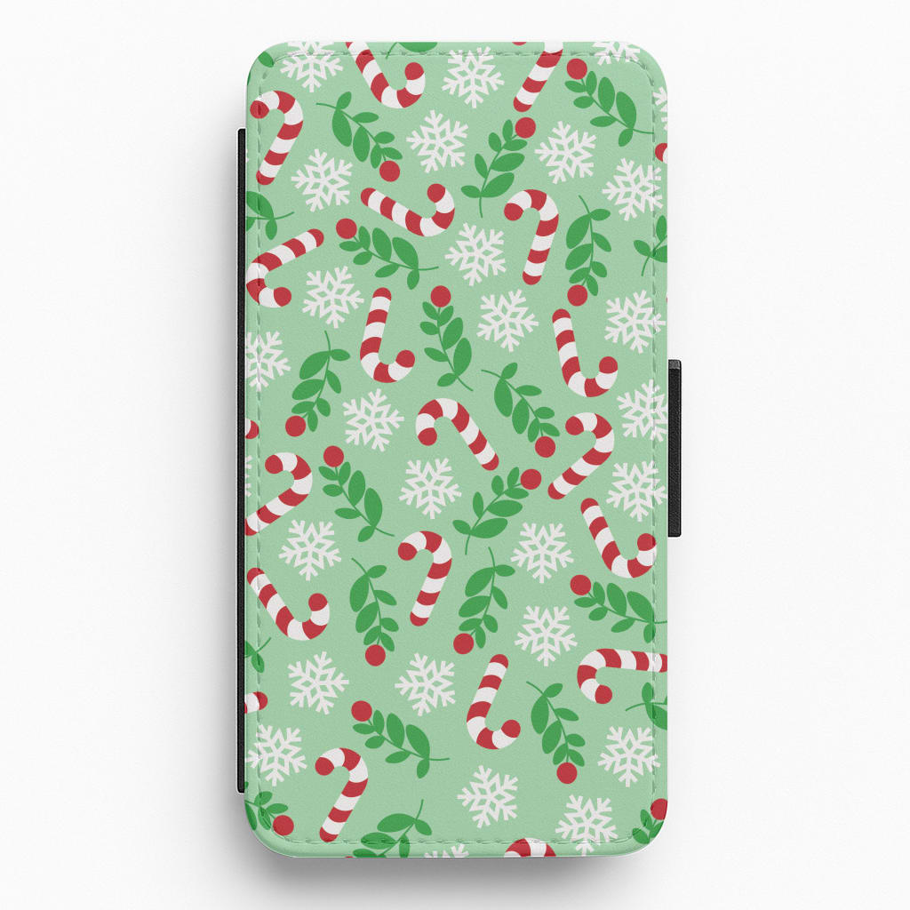 Snow Green Pattern Flip / Wallet Phone Case