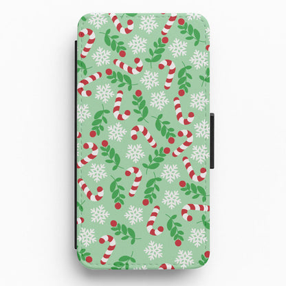 Snow Green Pattern Flip / Wallet Phone Case