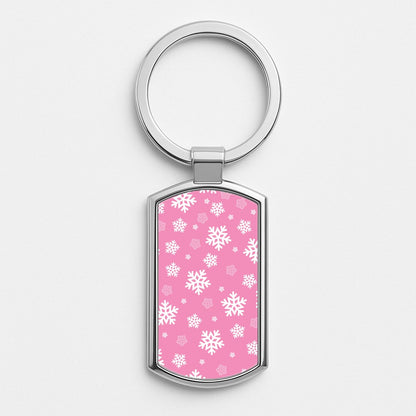 Snow Pink Pattern Silver Keyring