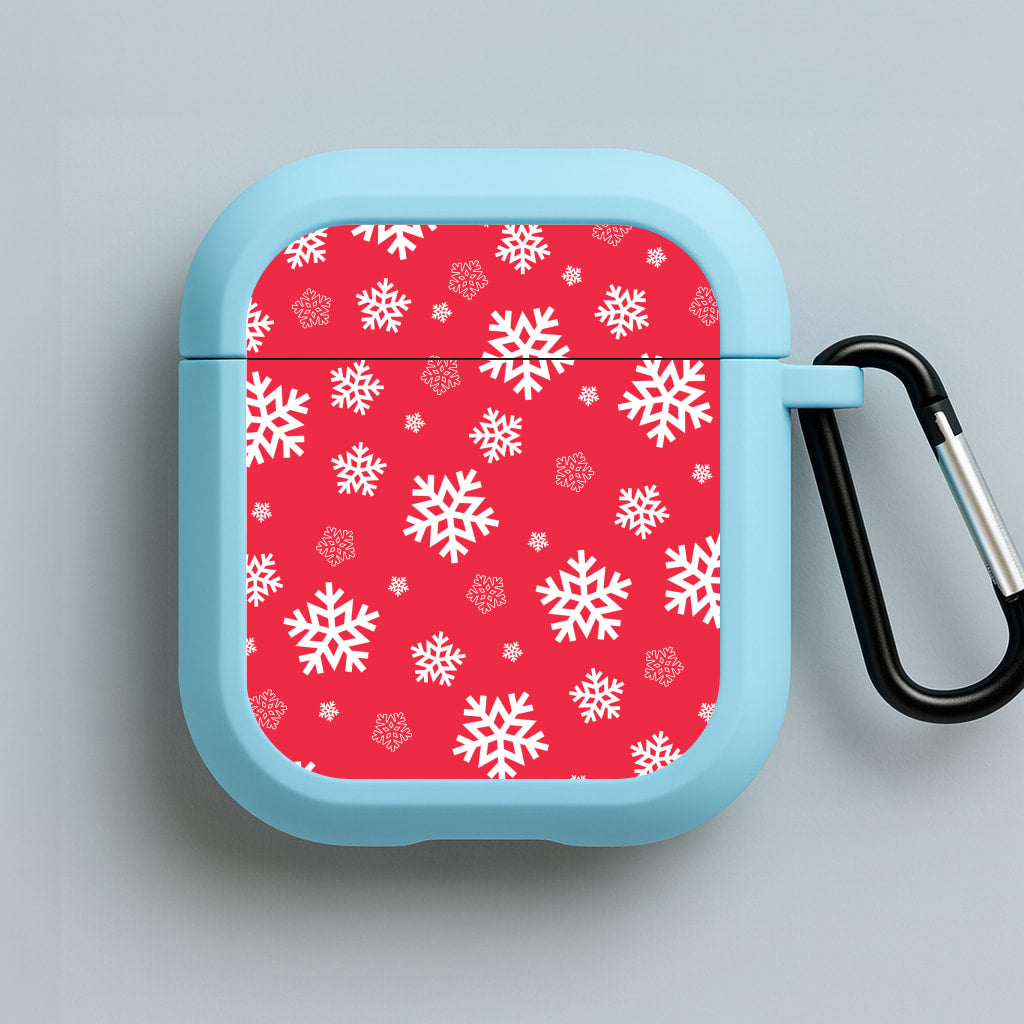 Red Snow Pattern Blue AirPods Case